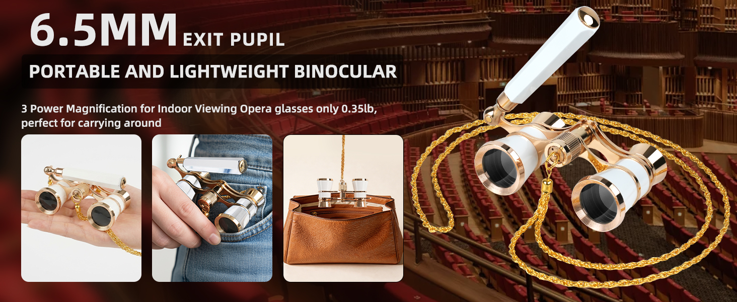 3X25 Opera Glasses Binoculars Compact with Adjustable Handle Chain Theater Mini binocular