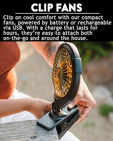 Treva Clip Fan Being Attached to Table Outdoors