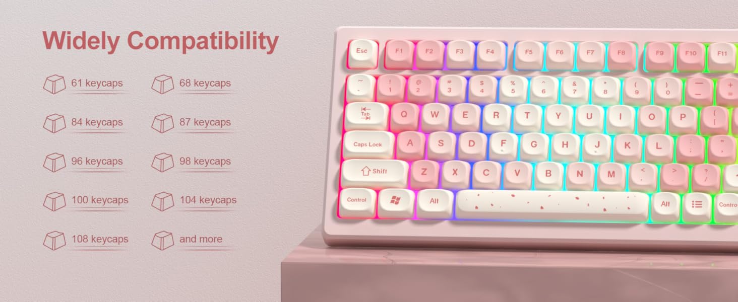 Pink Cute PBT Keycaps, MOA Profile Key caps 65 75 100 Percent, Dye-Sublimation, Custom 133 Keys Set