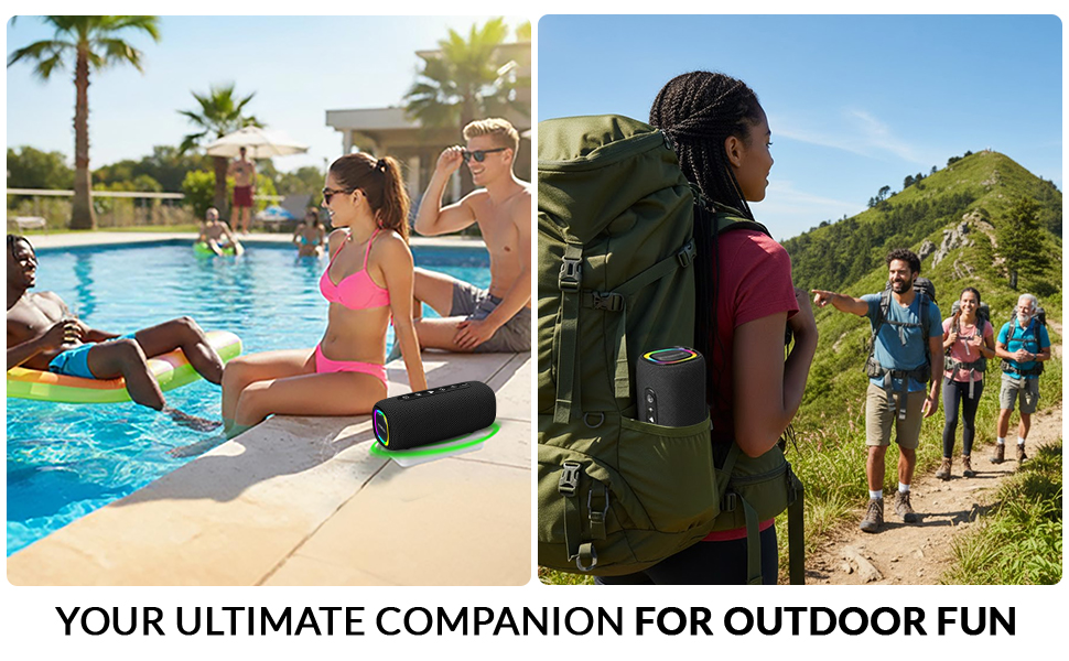 Rugged hiking speaker for backpack camping gear waterproof poolside portable audio for travel