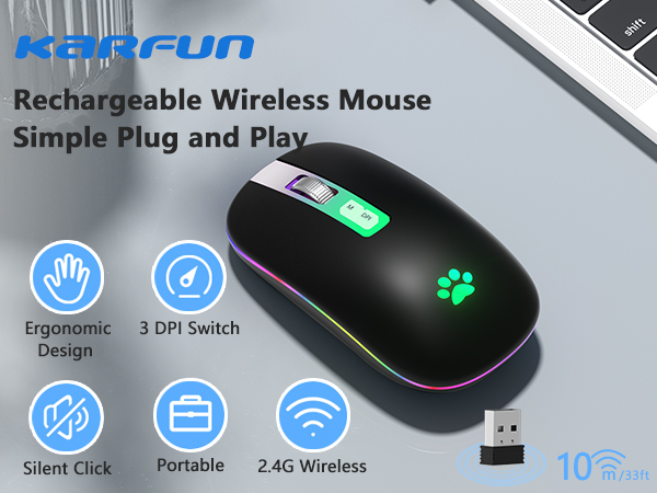 wireless mouse for laptop 2.4GHz Rechargeable Silent Mouse computer mouse