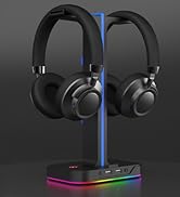 Havit RGB Gaming Headphone Stand Desk Dual Headset Hanger Base with Phone Holder & 2 USB Ports fo...