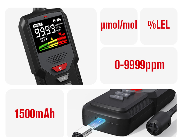 natural gas leak detector probe propane methane meter monitor reader alarm home safety