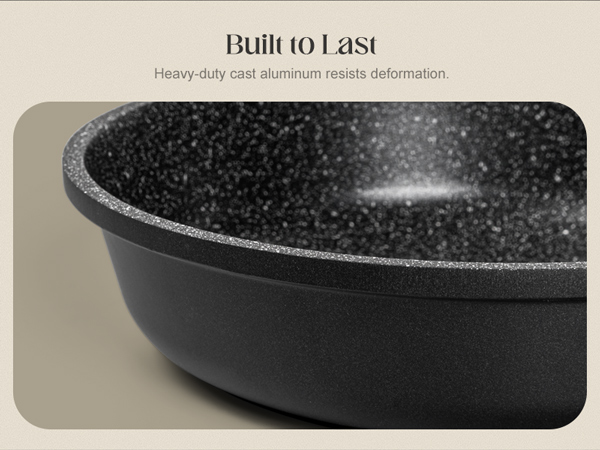 nonstick frying pan with silicone handle, ease of cleaning, works well on all cooktops, durable