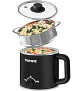 Topwit Hot Pot Electric with Steamer, 1.6L Ramen Cooker, Electric Pot for Pasta, Shabu-Shabu, Oat...