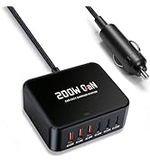 200W 6-Ports USB C Car Charger Fast Charging ,PD Type C Laptop Car Charger Power Adapter for MacB...