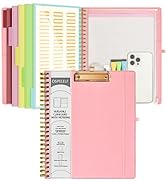 Ospelelf Pink Foldable Spiral Clipboard Folio with Zipper Pouch, 5 Plastic Folders with 10 Pocket...