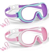 Aegend 2 Pack Swim goggles for Kids 3-15, Anti-Fog Anti-UV Wide Vision Waterproof, No leak Swimmi...