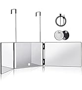 HIEEY 3 Way Mirror for Hair Cutting with LED,360 Trifold with Height Adjustable Telescoping Hooks...