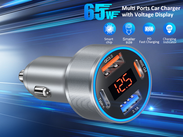 65w 4 port car charger adapter
