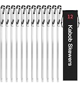 Kabob Skewers 17" Stainless Steel Long BBQ Barbecue Skewers, Flat Metal Kebob Sticks Wide Reusabl...