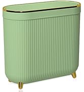Yatmung Slim Bathroom Trash Can with Lid - Small Plastic Waste Paper Basket - Press-Top Trash Bin...