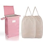 MCleanPin Pink Laundry Hamper with Lid and 2 Removable Bags, 71L Collapsible Dirty Clothes Hamper...