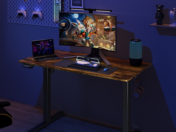 desk table standing adjustable gaming computer office stand height electric wheels home rolling up