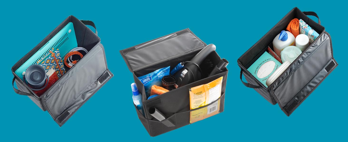 Carganizer storage box with different car supplies inside