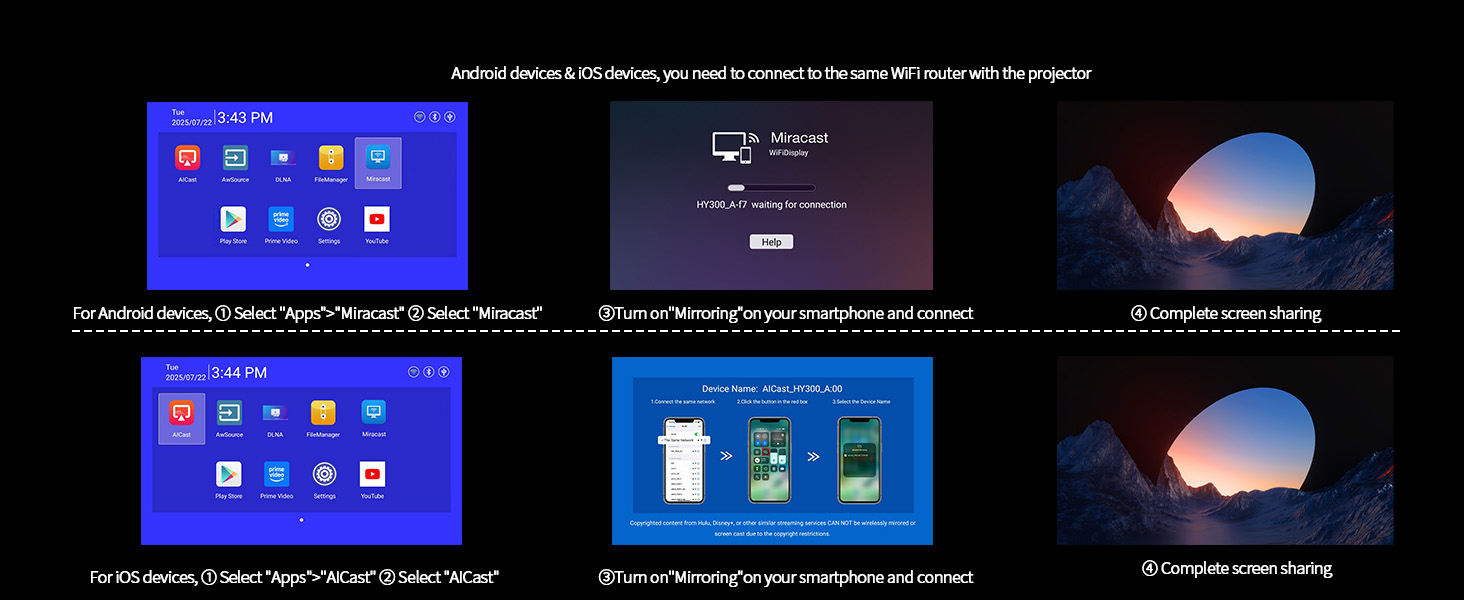 Projector with WiFi and Bluetooth