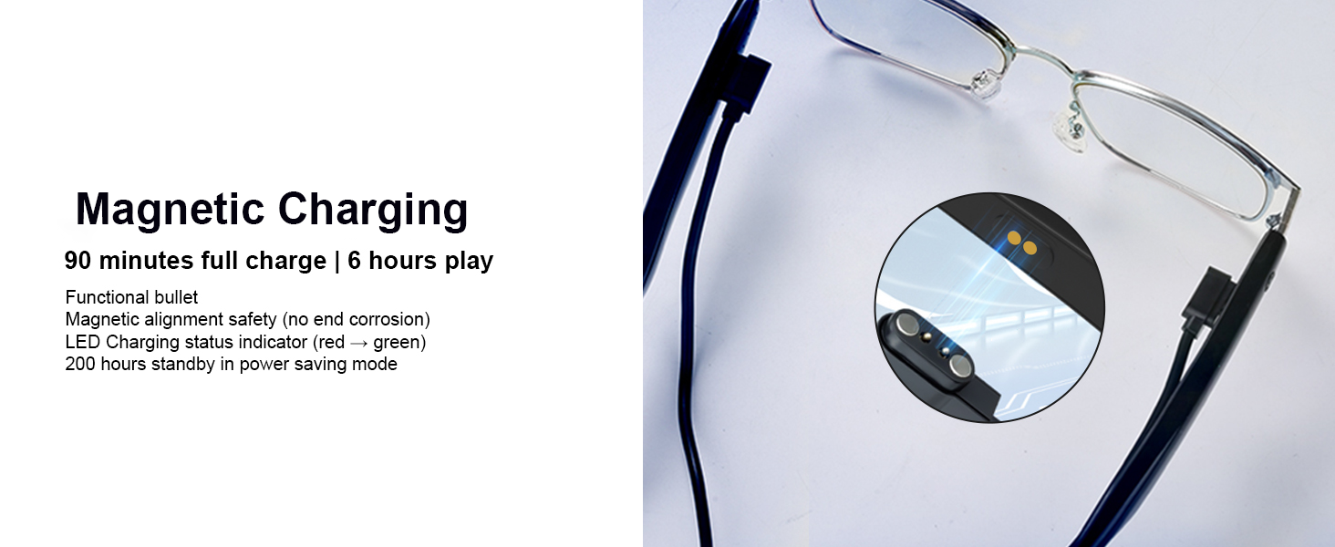 bluetooth smart glasses for man &amp;amp; woman, bluetooth smart glasses with magnetic charging