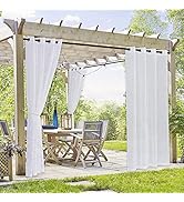 RYB HOME 2 Panels Outdoor Curtains for Patio - Linen Look Semi-Sheer Curtains for Patio Waterproo...