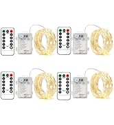 BXROIU 4 Pack Battery Operated Fairy String Lights, 8 Modes 5M Silver Wire with Remote &amp; Timer - ...