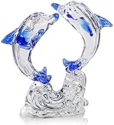 H&amp;D HYALINE &amp; DORA Double Crystal Glass Dolphins Figurines Collectibles, Sea Animal Sculpture Sta...
