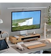 ROCDEER Bamboo Monitor Stand Riser with Drawer, Ergonomic Computer Riser for Desk with Cable Mana...