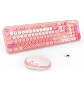 Wireless Keyboard and Mouse Combo, 104 Round Keys Full-Size Cute Colorful Pink Cordless Keyboard ...