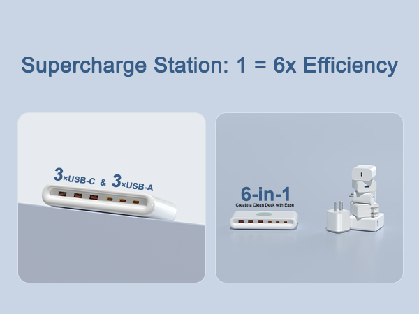 3 USB C charging ports and 3 USB A charging ports total 6 ports
