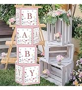 Wildflower Baby Decorations for Girl - Floral Baby Boxes with Letters, 4pcs Balloon Boxes, Blocks...