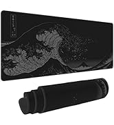 Black The Great Wave Off Kanagawa Painting Mouse Pad XL Extended Desk Mat, Non Slip Rubber Base S...