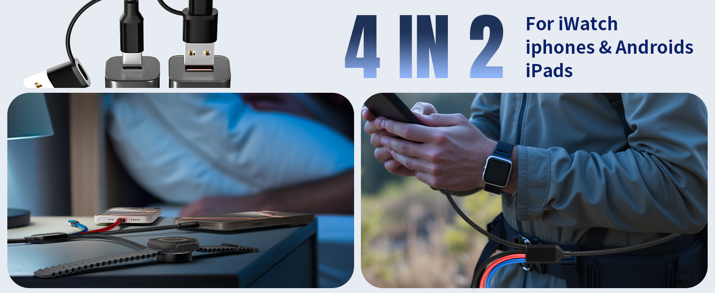 Travel Vacation Essentials 4 in 2 Charging Cable for Apple iWatch Charger