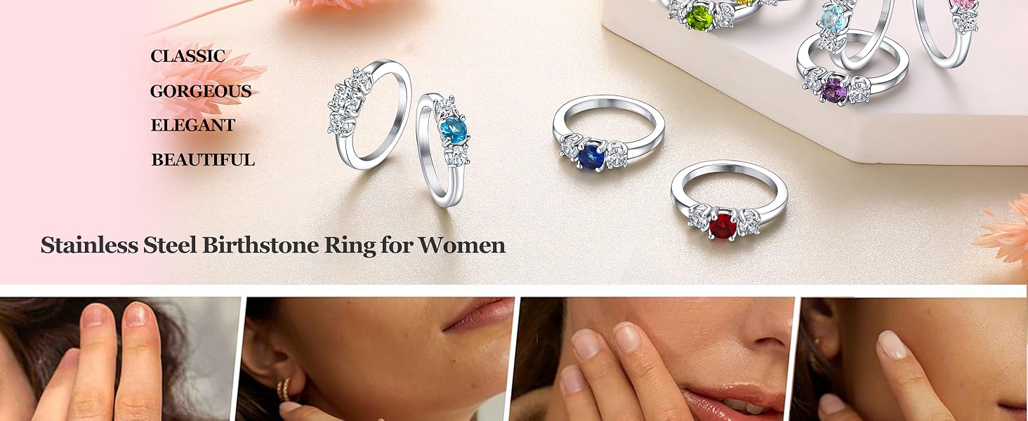 Birthstone rings for Girls 4th 5th 6th 7th 8th 9th 10th Birthday Gifts
