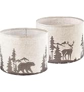GO&amp;SO Drum Lampshades Set of 2 Medium Beige Bear &amp; Deer Lamp Shades for Table Lamps -13" Top x 13...
