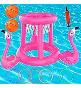 Voiiake Flamingo Pool Toys Pool Floats for Kids Adult, Inflatable Pool Basketball Hoop &amp; Ring Tos...