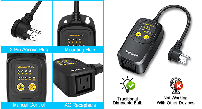 Minimalist heavy duty hanging outlet dimmer for porch gazebo and deck ambient lighting