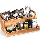 Noamus 15" Kitchen Utensil Holder with Spice Bottles Tray, Extra Large Wood Countertop Utensil Or...