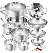 KOCH SYSTEME CS Stainless Steel Cookware Set 17 Piece, Professional 18/10 Stianless Steel Pots an...