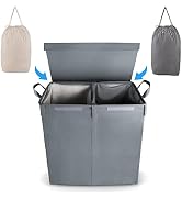 MCleanPin Double Laundry Hamper with Lid,Laundry Basket Organizer with Removable Bags, Foldable D...