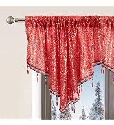 WUBODTI Christmas Red Curtain Valances for Windows 1PC, Boho Glitter Triangle Sequin Beaded Tasse...