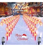 24 Pack Christmas Candy Cane Lights, Christmas Decorations Outdoor Waterproof with 8 Lighting Mod...