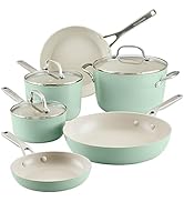 KitchenAid Hard Anodized Ceramic Ceramic Nonstick Cookware Pots and Pans Set, 9 Piece - Pistachio