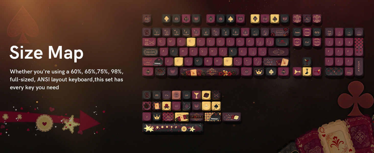 compatible with 60%, 65%, 75%, 98%, full-size ANSI layout mechanical keyboards