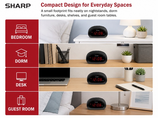 Digital alarm clock with large display, snooze and adjustable brightness for bedroom nightstand