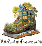 Wooden Jigsaw Puzzle for Adults - 226Piece Fantasy Storybook House on Open Book, Unique-Shaped Wo...