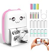 LabelMore Inkless Sticker Printer, Mini Pocket Printer with 13 Rolls Thermal Paper, Mini Thermal ...