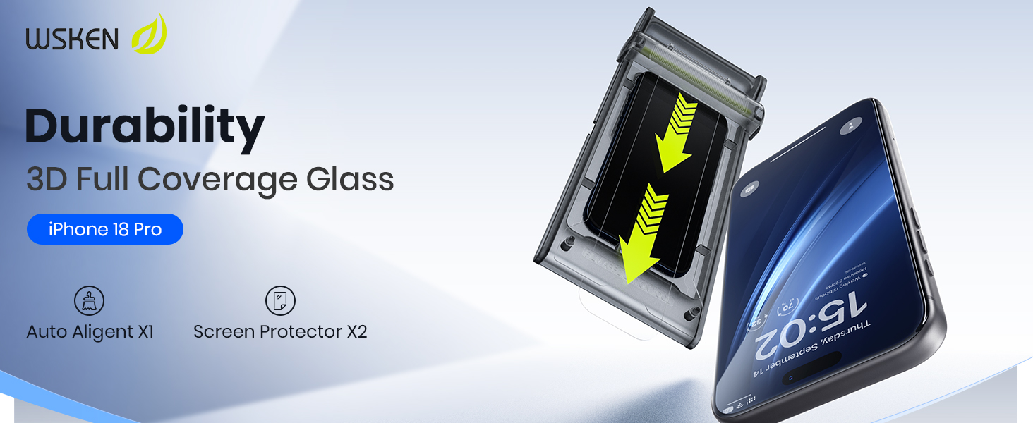 Durable 3D full coverage glass with auto alignment tool for iPhone 18 Pro screen.