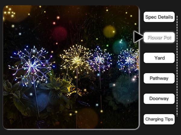 Firework lights in flower pot