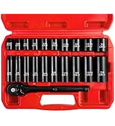 EACELIY 21pcs 3/8" Socket Set,Drive Impact Socket Set, SAE/Metric, Deep &amp; Shallow, Cr-V Steel, 6 ...