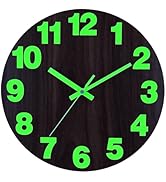 Plumeet Night Light Wall Clock, 12 Inch Wooden Glow in The Dark Clock for Bedroom - Silent Lighte...