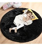 Gifeas Black Round Rug for Girls Bedroom, Fluffy Circle Carpet 4'X4' for Kids Room Decor Shaggy C...