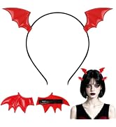 DIYASY Halloween Red Dragon Wings Headband &amp; Hair Clips Set, Bat Headwear | Red Dragon Horns Cost...